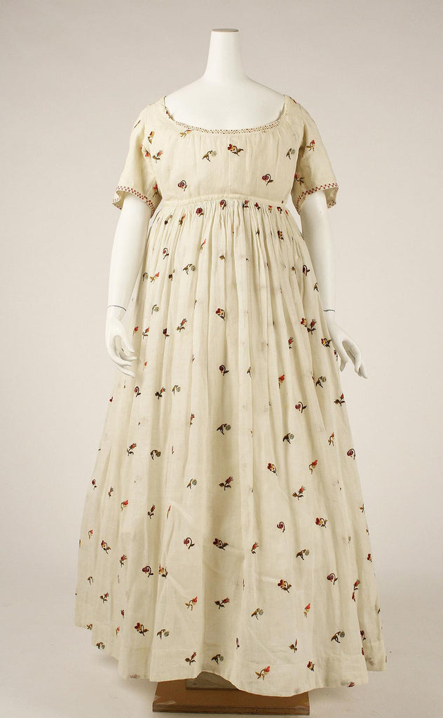Early Regency 1796-1798 Floral Embroidered Cotton Gown