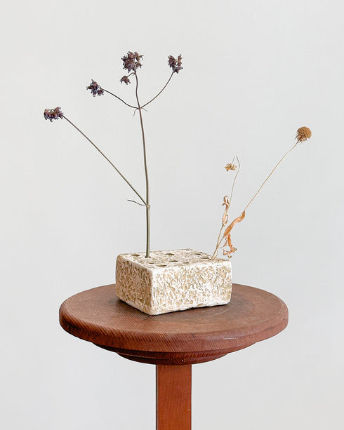 Ceramic Block Flower Frog - White Patina