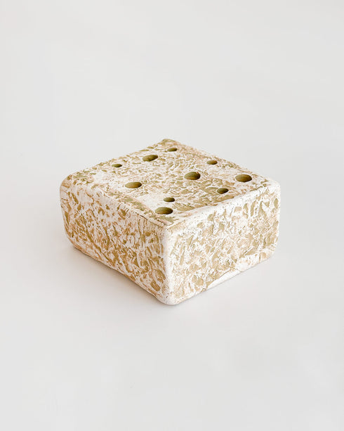 Ceramic Block Flower Frog - White Patina