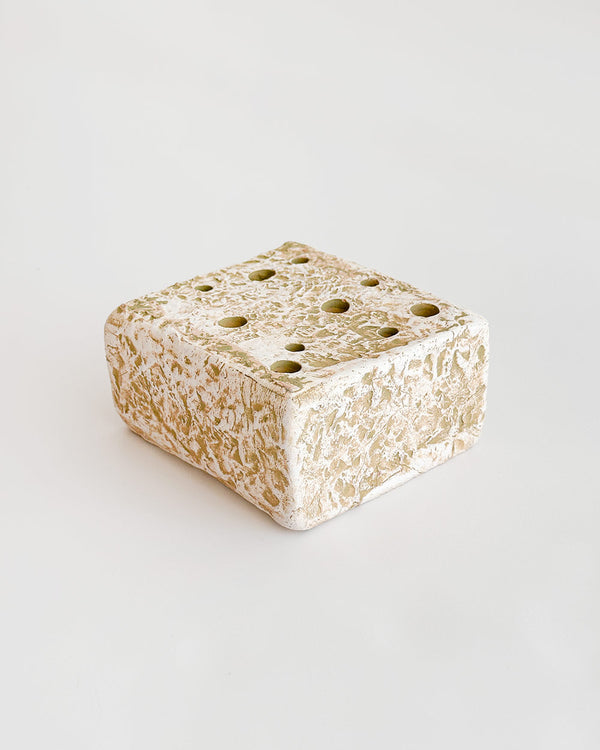Ceramic Block Flower Frog - White Patina