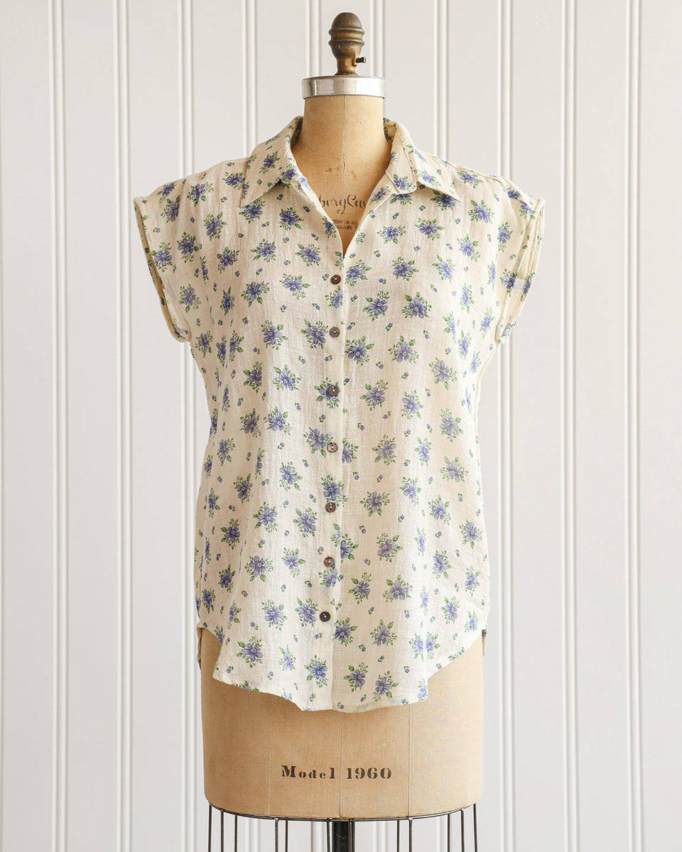 Vintage Flowy Blue Floral Top (M/L) main image 1