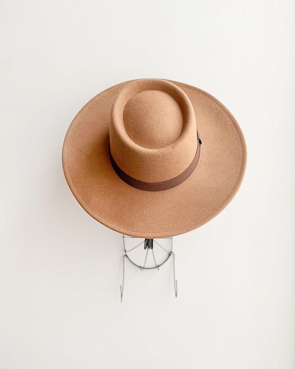 Russo Wool Hat-Classic vintage inspired brown ribbon trim hat-Adored Vintage