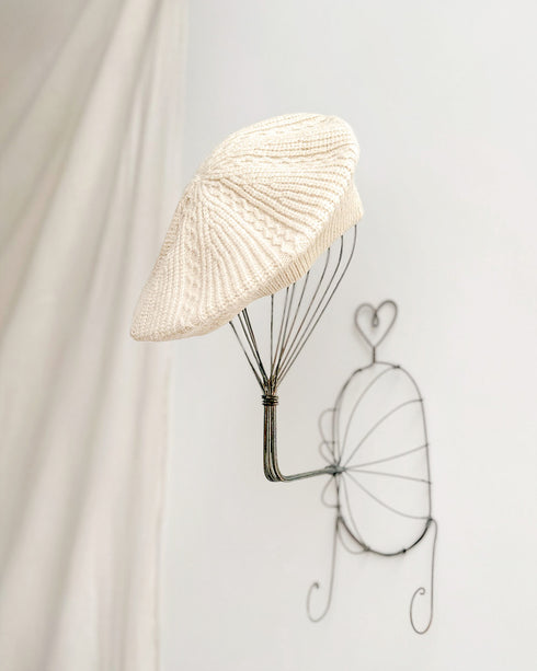 Hutton Knit Beret - Cream-Classic vintage inspired cream crochet ribbed knit beret-Adored Vintage