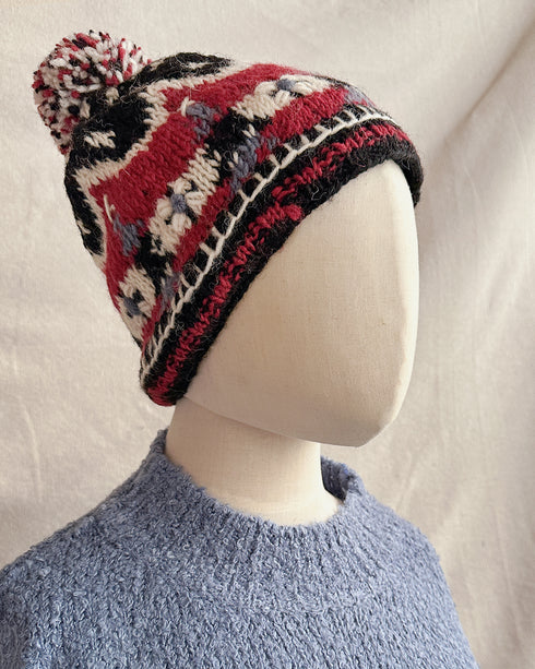 Alpine Villa Beanie-Cozy vintage inspired red black patterned knit beanie-Adored Vintage