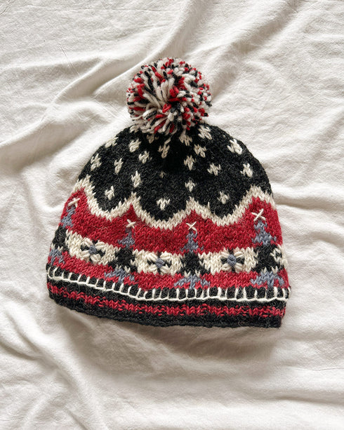 Alpine Villa Beanie-Cozy vintage inspired red black patterned knit beanie-Adored Vintage
