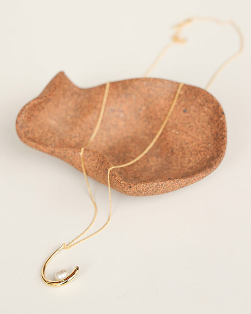 Hooked on a Feeling Necklace-Delicate vintage inspired gold hook pearl pendant necklace-Adored Vintage