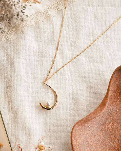 Hooked on a Feeling Necklace-Delicate vintage inspired gold hook pearl pendant necklace-Adored Vintage