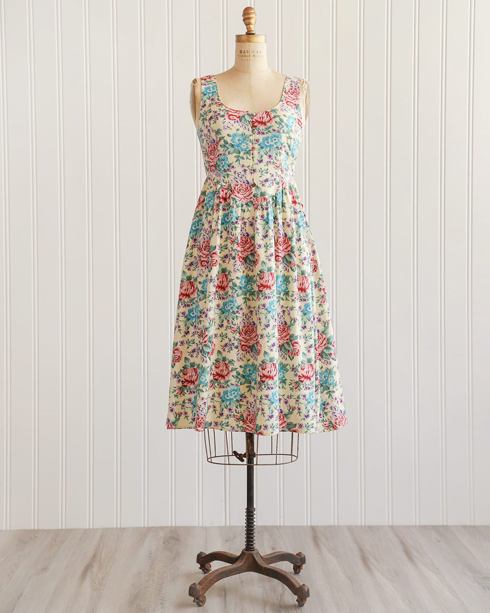 chinese dress ladies Movie Inspired Vintage Linen Square Collar Prairie Dress Blue / L I Retro Fairy