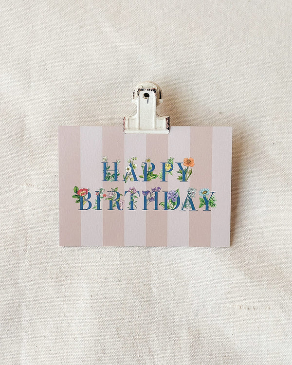 Floral Striped Birthday Card