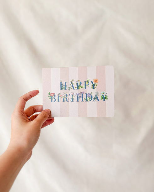 Floral Striped Birthday Card
