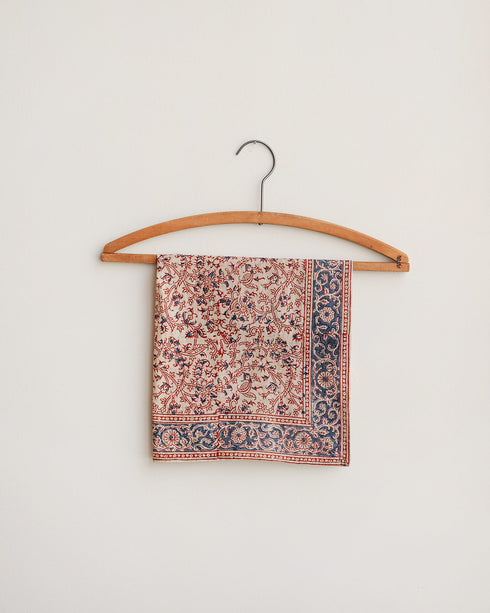 Les Persans Bandana - Shirin-Indian cotton lake blue red block print kalamkari bandana-Adored Vintage