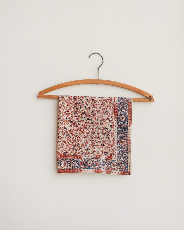Les Persans Bandana - Shirin-Indian cotton lake blue red block print kalamkari bandana-Adored Vintage