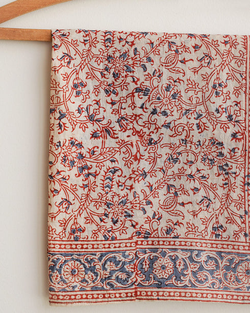 Les Persans Bandana - Shirin-Indian cotton lake blue red block print kalamkari bandana-Adored Vintage