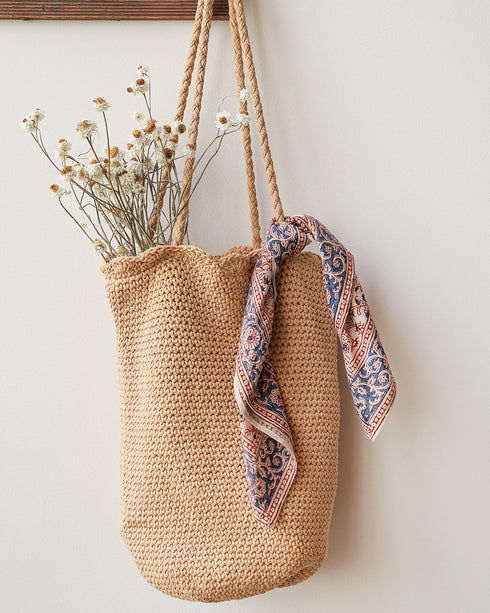 Les Persans Bandana - Shirin-Indian cotton lake blue red block print kalamkari bandana-Adored Vintage