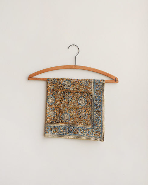 Les Persans Bandana - Nasrin-Indian cotton yellow blue block print kalamkari bandana-Adored Vintage