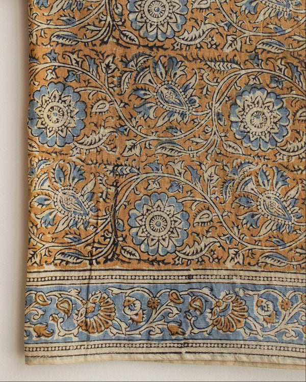 Les Persans Bandana - Nasrin-Indian cotton yellow blue block print kalamkari bandana-Adored Vintage