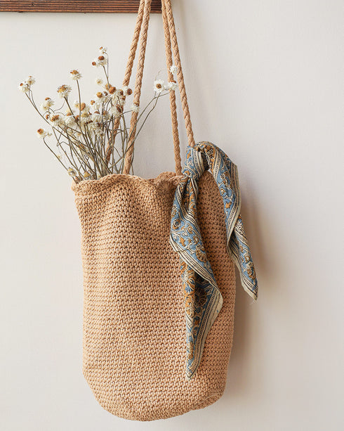 Les Persans Bandana - Nasrin-Indian cotton yellow blue block print kalamkari bandana-Adored Vintage
