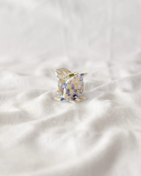 Blue Checkered Mini Hair Claw