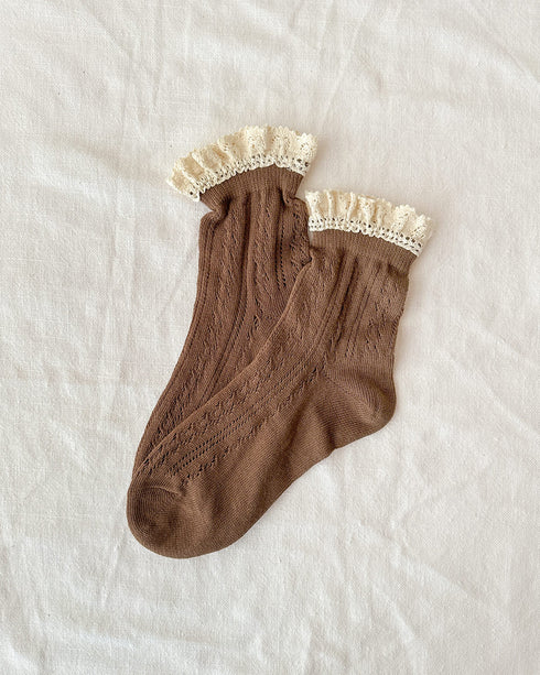 Libby Pointelle Socks - Mocha