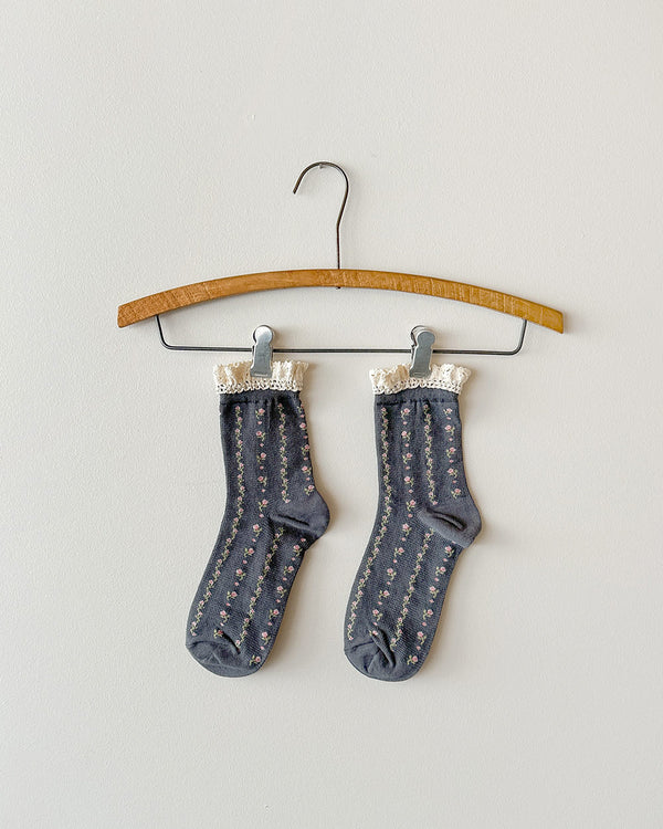 Charlotte Floral Socks - Grey