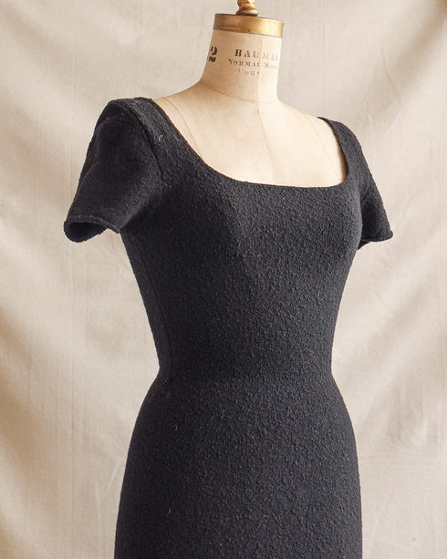 Chandelle Bouclé Dress-Vintage 1940s black knit candle novelty midi dress-Adored Vintage