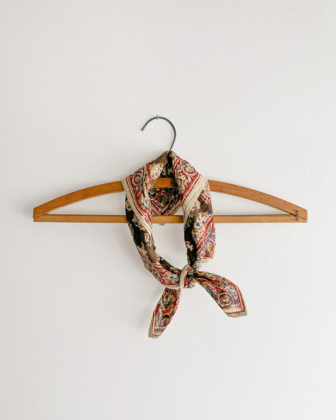 Les Indiennes Bandana - Lata-Vintage inspired brown floral printed kalamkari cotton bandana-Adored Vintage