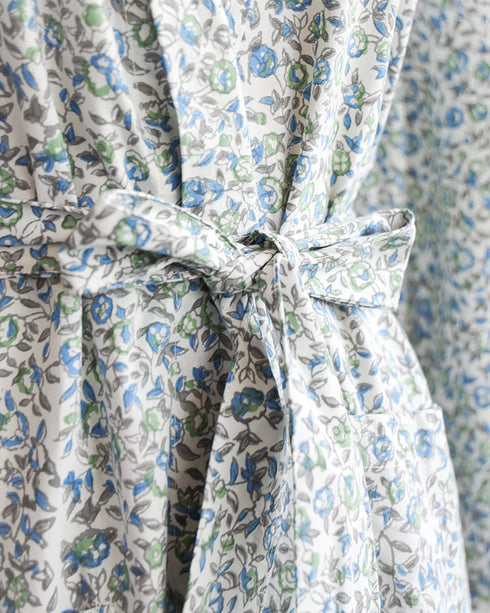 Still Mornings Robe-Vintage inspired blue grey floral block printed cotton robe-Adored Vintage