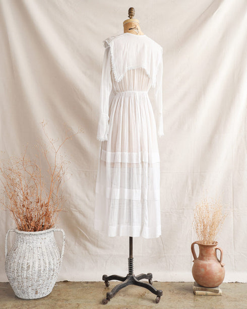 Spring Awakens Dress-antique 1910s Edwardian white cotton lawn dress-Adored Vintage