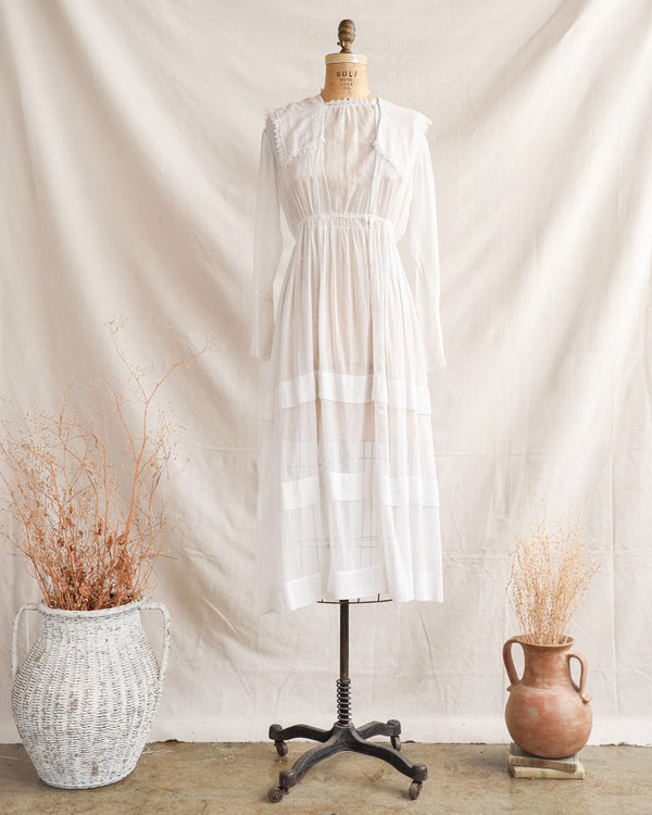 Spring Awakens Dress-antique 1910s Edwardian white cotton lawn dress-Adored Vintage