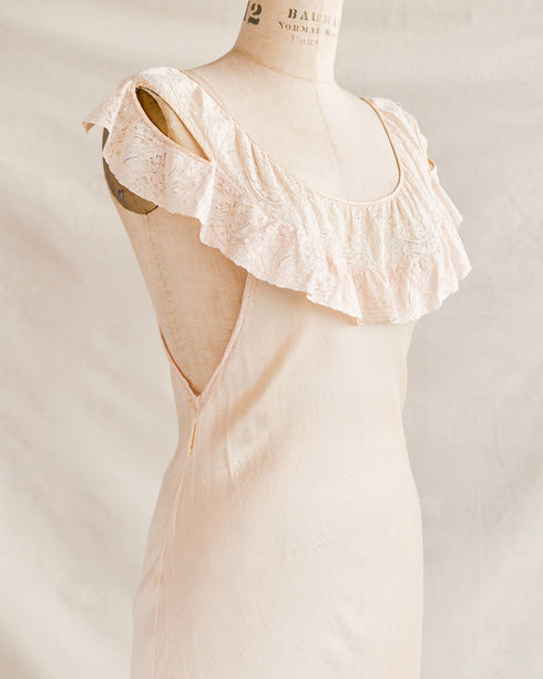 Clara Reclined Slip Dress-Vintage 1930s ivory silk and lace bias cut slip dress-Adored Vintage