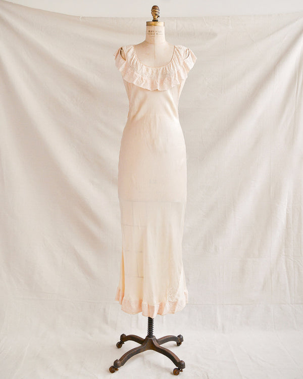 Clara Reclined Slip Dress-Vintage 1930s ivory silk and lace bias cut slip dress-Adored Vintage