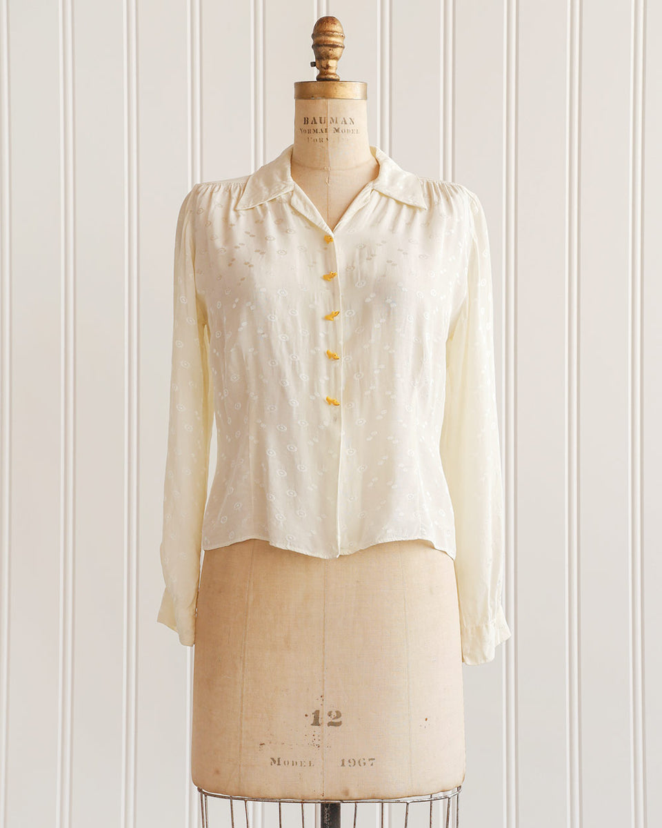 Vintage 1940s Novelty Buttons Long Sleeve Top / Vintage 40s