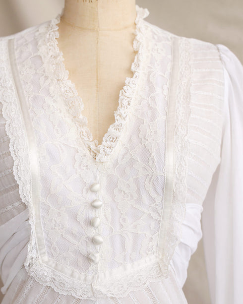 Highgate Cemetery Dress-Vintage 1970s Gunne Sax inspired white maxi dress-Adored Vintage