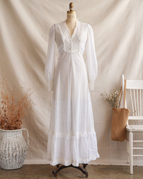 Highgate Cemetery Dress-Vintage 1970s Gunne Sax inspired white maxi dress-Adored Vintage