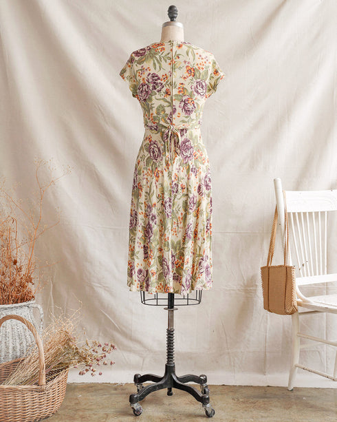 Painted Blossoms Dress-vintage 1990's floral surplice bust dress with self tie sash-Adored Vintage