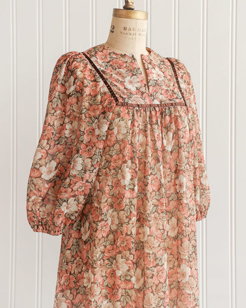 Vintage 1970s Boho Brown Floral Midi Dress / Adored Vintage / Autumn Floristry Dress