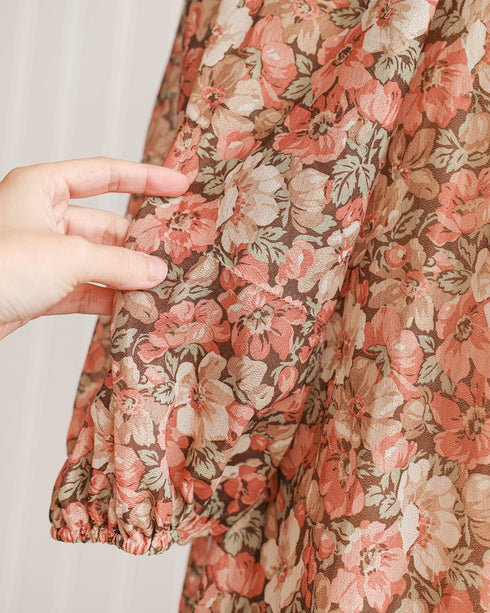 Vintage 1970s Boho Brown Floral Midi Dress / Adored Vintage / Autumn Floristry Dress