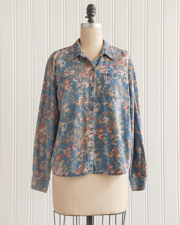 Vintage 90s Denim Floral Shirt
