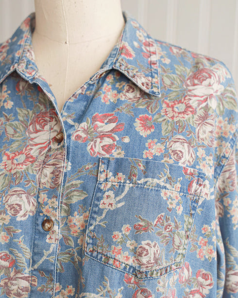 Vintage 90s Denim Floral Shirt