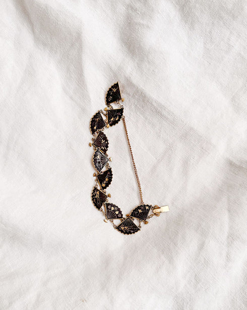 Sakura Spring Bracelet-Vintage 1950s Japanese damascene fan bracelet-Adored Vintage