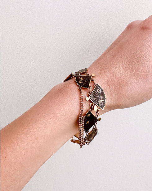 Sakura Spring Bracelet-Vintage 1950s Japanese damascene fan bracelet-Adored Vintage