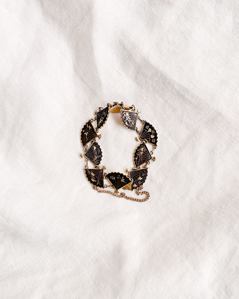 Sakura Spring Bracelet-Vintage 1950s Japanese damascene fan bracelet-Adored Vintage