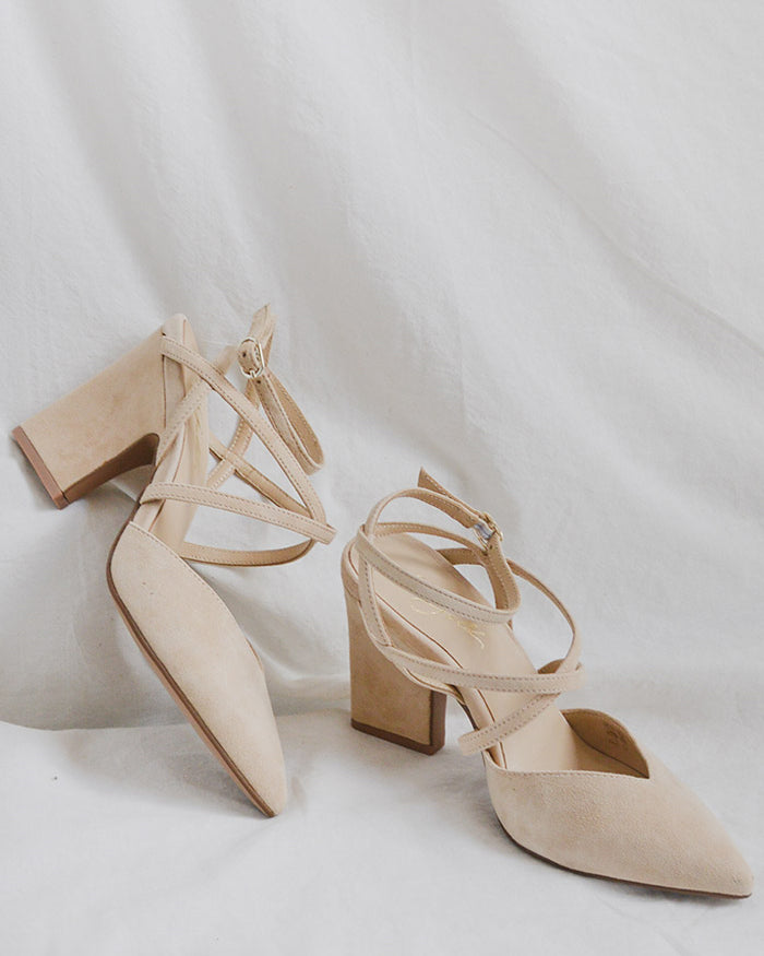 French Girl Vintage Inspired Heels Nude Buff Suede Heels