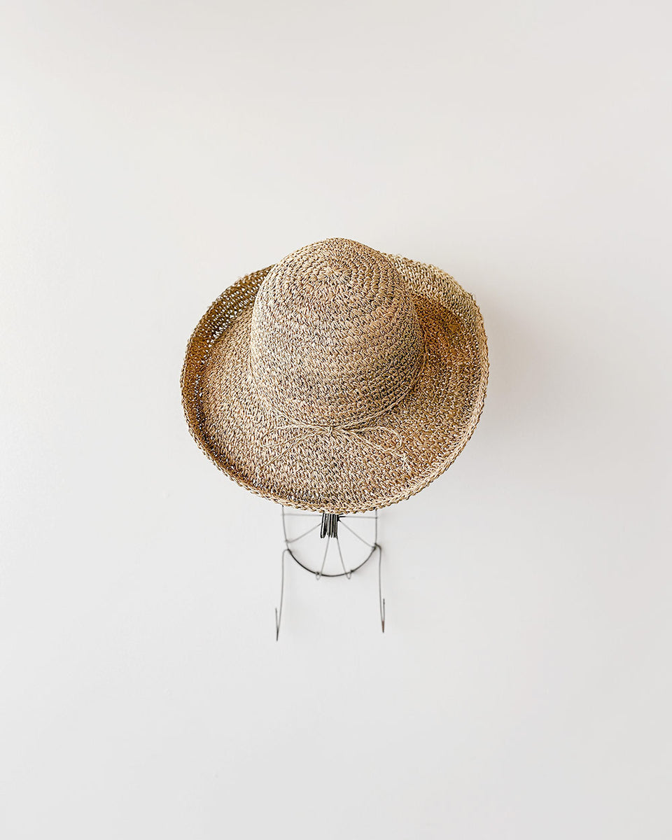 Fold Striped Bow Straw Hat White with Navy Band