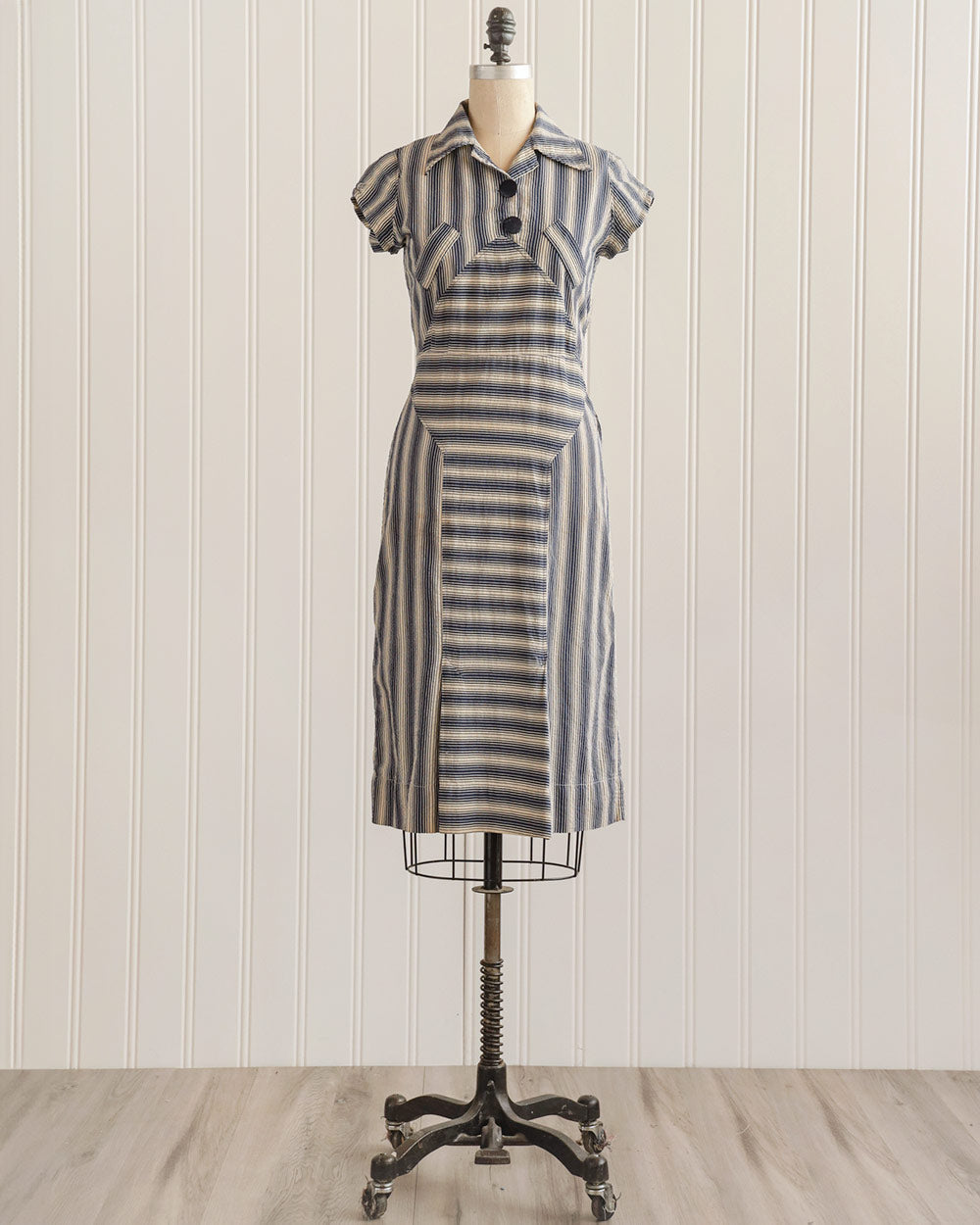 Vintage 1930s Dress / Vintage 30s Blue Striped Cotton Dress / Homage to Berger Dress