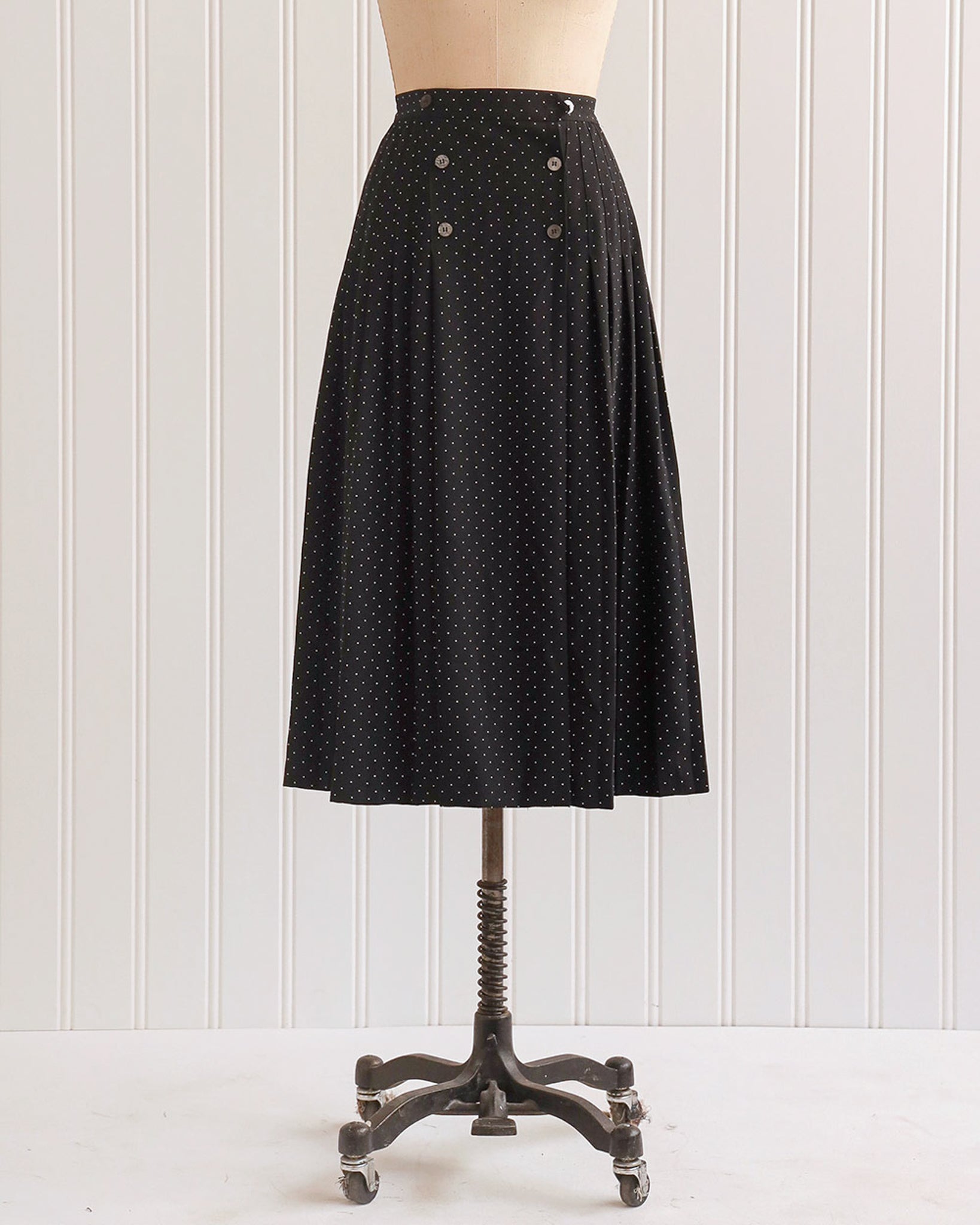 Girstunm Women's Pleated Vintage Floral Print Midi Skirt - A-Line With Pockets, Black White Dot, X-Small - View #11