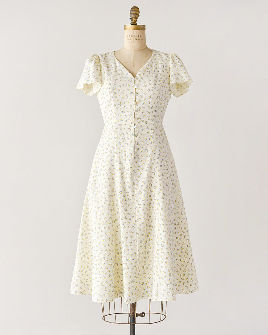 Tie front Vintage Inspired Cream Floral Dress